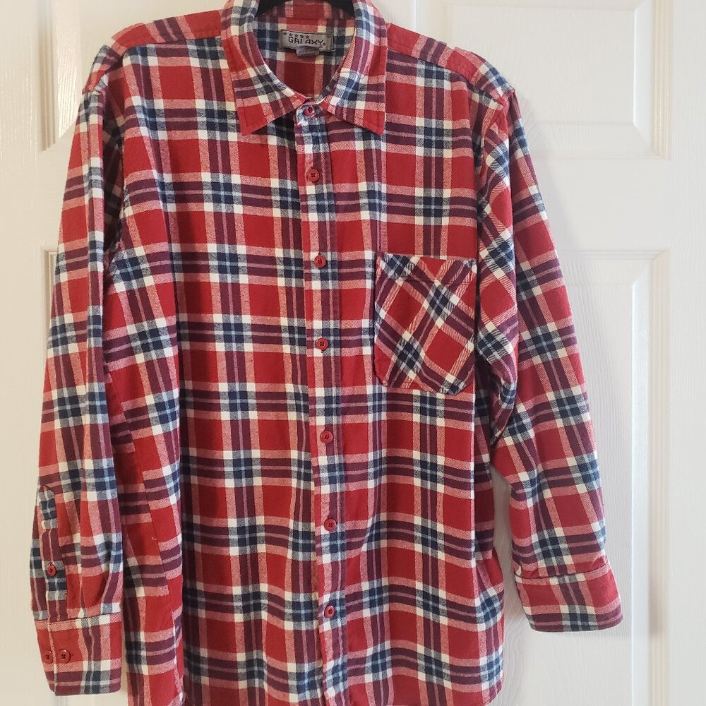Galaxy by Harvic Men's Flannel Button Down Shirt Red/White/Blue‎ Plaid Size XL